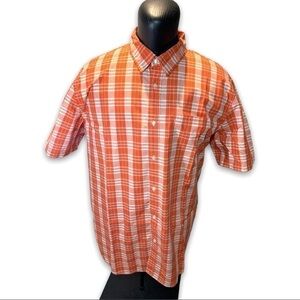 𝅺LOGAN Hill 2XL 18 1/2 shirt plaid orange white short sleeves 100% cotton